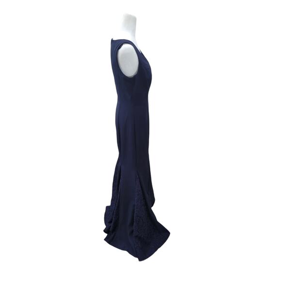 Eliza J Laguna Gown Women’s 4 Navy Blue Crepe Lace Inset Mermaid Trumpet‎ Dress - Picture 12 of 15